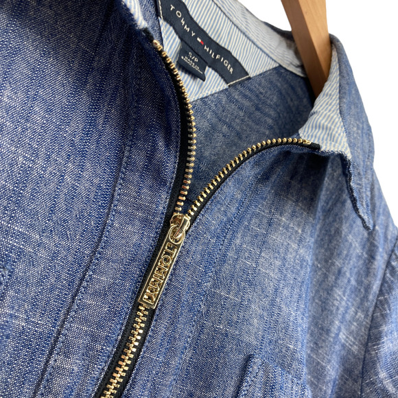Tommy Hilfiger Shirt Women Small Blue Chambray Long Sleeve Logo Half Zip Popover - Picture 5 of 15